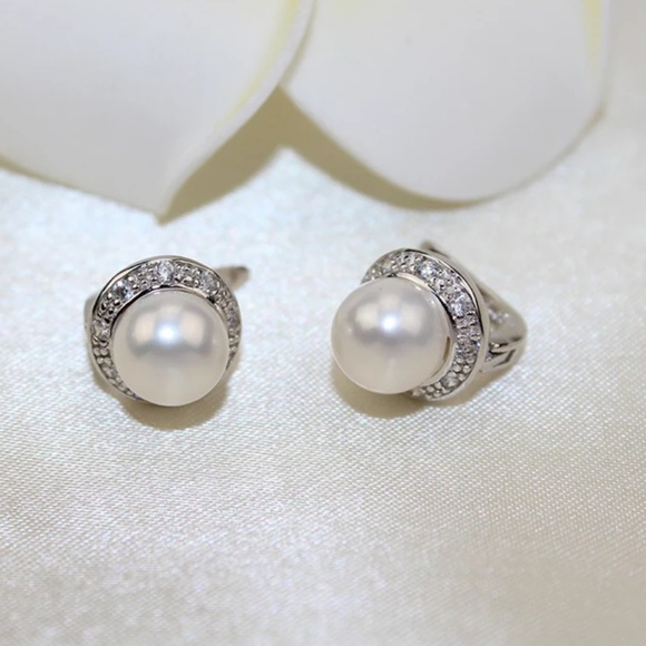 NEW Natural Pearl Silver Earrings Stamped S925 - Picture 3 of 7